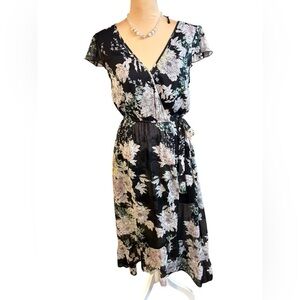 Band of Gypsies Black and Pink Asymmetrical Wrap Sundress